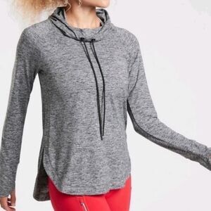 Athleta Uptempo Heather Grey Hooded Long Sleeve Workout Athletic Shirt - Size XS